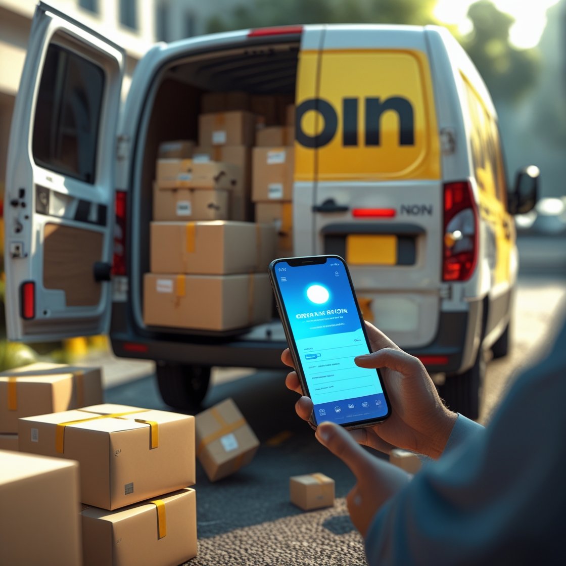 Leonardo_Phoenix_10_A_busy_delivery_scene_with_a_Noon_delivery_1 سوبر ماركت كل شيء أبوابه مفتوحة (Noon ) - الصورة 2